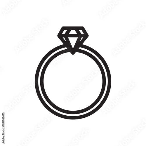 Diamond ring icon Thin line flat illustration