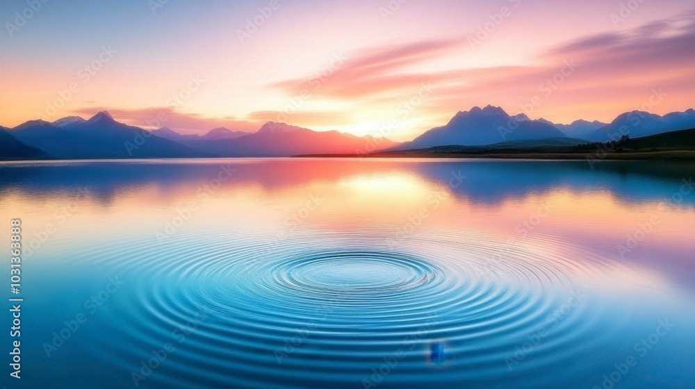 Fototapeta premium Serene Lake at Sunrise with Ripple Effect