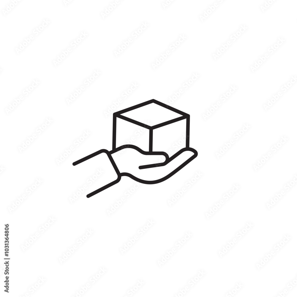 Hand holding box icon Thin line flat illustration Hand holding box icon Thin line flat illustration