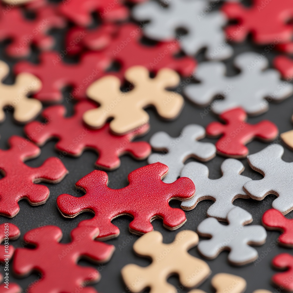 Close-up of colorful jigsaw puzzle pieces in various shades. Close-up of colorful jigsaw puzzle pieces in various shades.