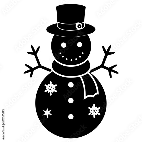 Cute Christmas winter snowman black silhouette Vector illustration