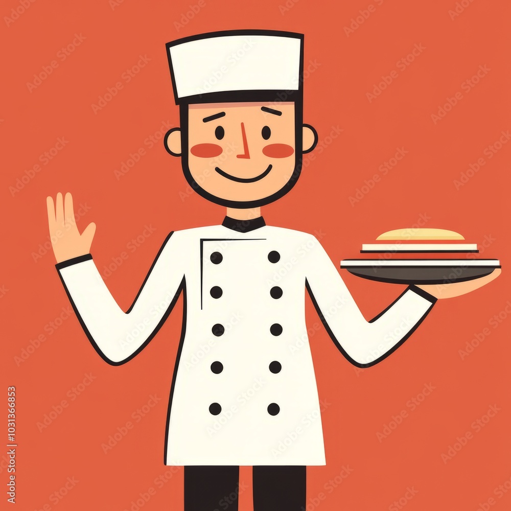 A cheerful chef holding a plate of food, welcoming guests. A cheerful chef holding a plate of food, welcoming guests.