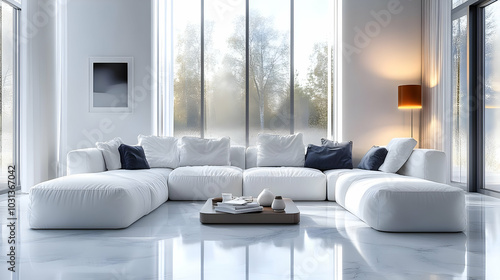 Modern white living room wi...