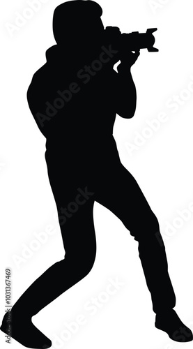 Photographer full body silhouette illustration. People taking picture using camera.