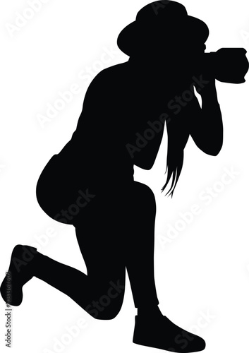 Photographer full body silhouette illustration. People taking picture using camera.