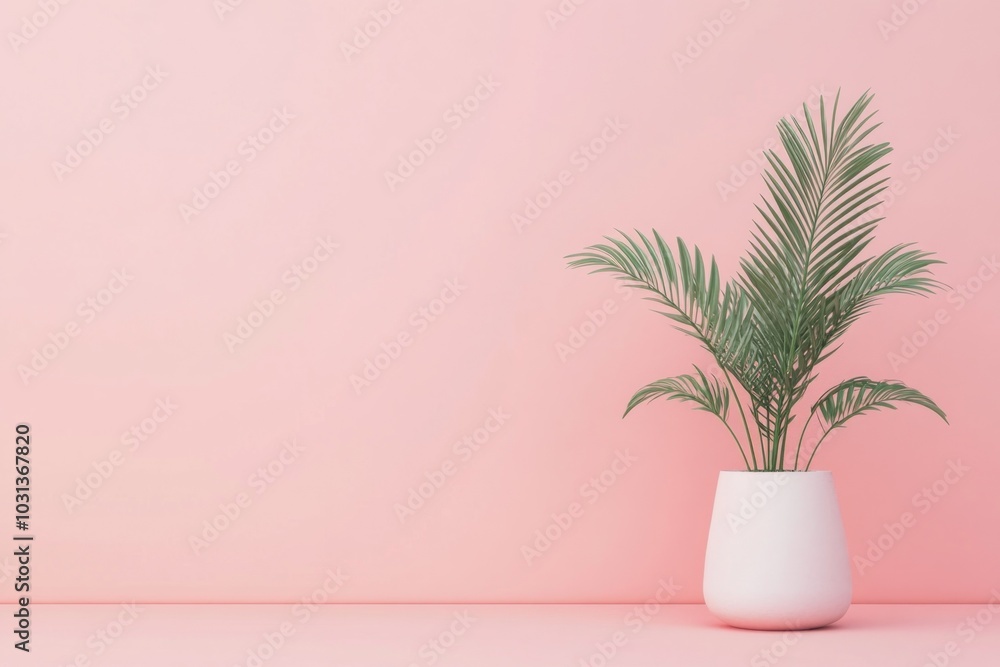 Plant in white vase against pink background. Plant in white vase against pink background.