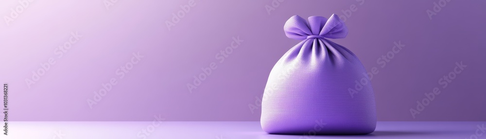 Purple Sack Bag with Bow on Purple Background
