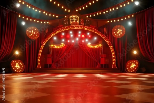 Circus Stage Podium Background 3D Carnival Light Red Show