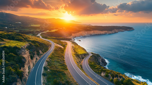 Scenic coastal road at suns...