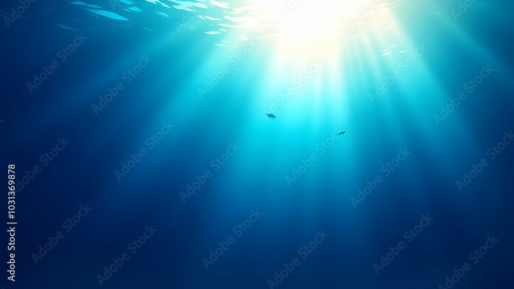Underwater Sunlight Rays with Fish Swimming Below Underwater Sunlight Rays with Fish Swimming Below