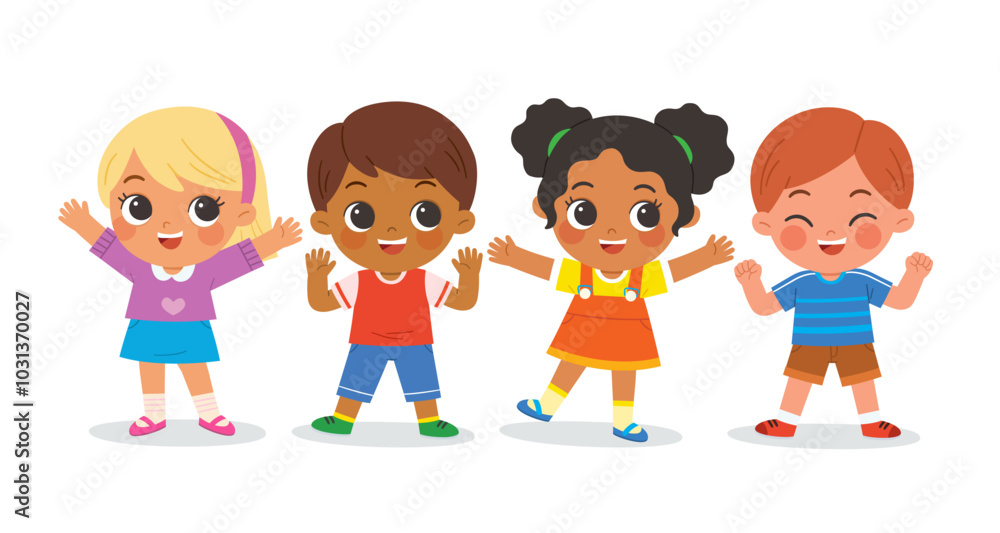 Group of Happy boys and girls standing and jumping. Collection back to School of kindergarten. Children with different jumping poses. Children's activities. Group of Happy boys and girls standing and jumping. Collection back to School of kindergarten. Children with different jumping poses. Children's activities.