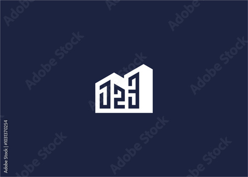 A minimalist logo featuring a stylized building and the numbers 1, 2, 3.