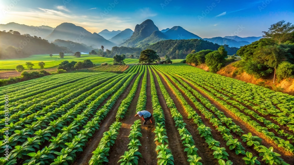 Drone Photography of Thai Tobacco Farming: Young Plants in Northern Thailand's Fields Drone Photography of Thai Tobacco Farming: Young Plants in Northern Thailand's Fields