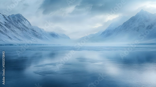 Serene icy landscape with m...