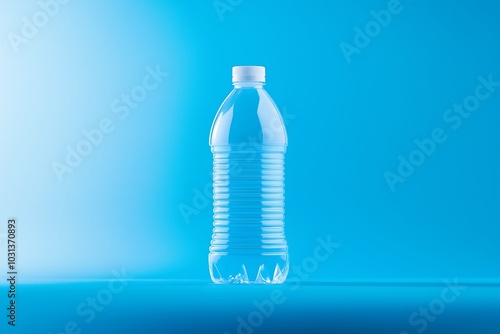 Plastic Water Bottle on Blue Background 