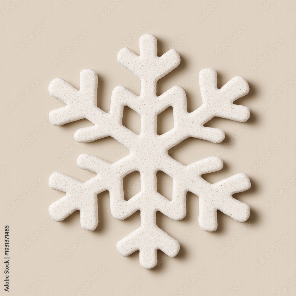 A textured white snowflake shape against a neutral background. A textured white snowflake shape against a neutral background.
