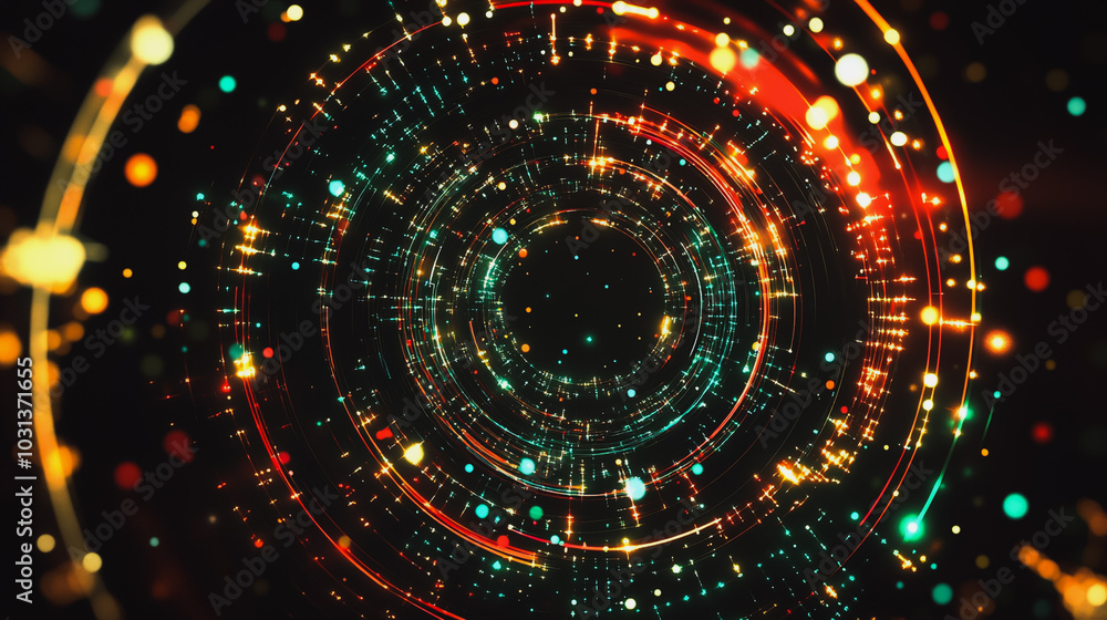 Abstract black background with Colorful circle lines. Digital future technology . Abstract business connection of lines from nodes innovation of communication in the network. Abstract black background with Colorful circle lines. Digital future technology . Abstract business connection of lines from nodes innovation of communication in the network.