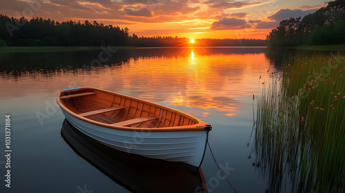A serene sunset over a lake...