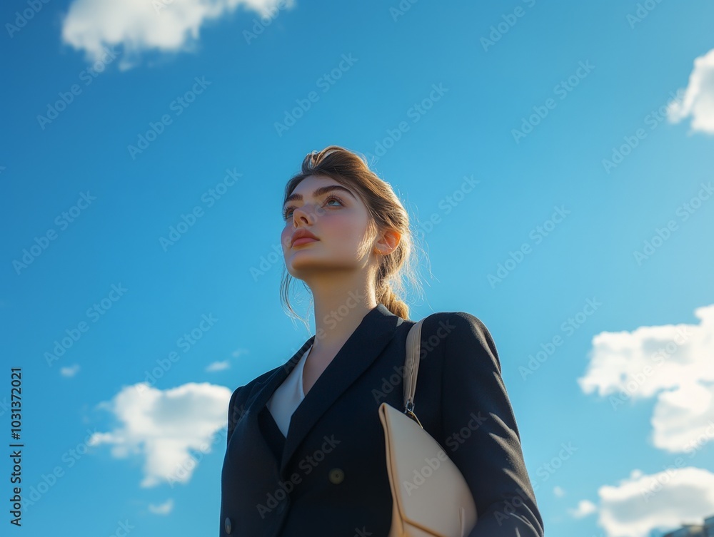 Elegant Woman Posing Against a Clear Blue Sky Elegant Woman Posing Against a Clear Blue Sky