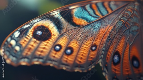 A hyper-realistic close-up of a butterfly's wings, with intricate patterns, colors, and delicate textures captured in high definition. photo