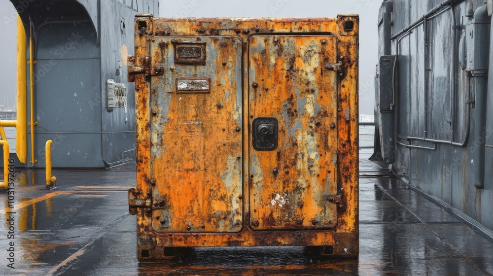 Rusty Metal Cabinet on Ship Deck Rusty Metal Cabinet on Ship Deck