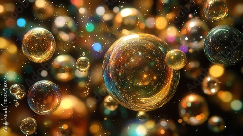 Golden Orbs Shimmering with Kaleidoscope Colors