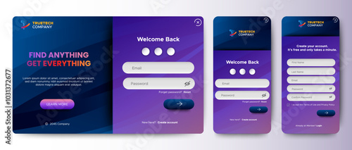 Set of Sign Up and Sign In forms. colorful gradient. Mobile Registration and login forms page. Professional web design, full set of elements. User-friendly design materials.