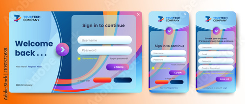 Set of Sign Up and Sign In forms. colorful gradient. Mobile Registration and login forms page. Professional web design, full set of elements. User-friendly design materials.