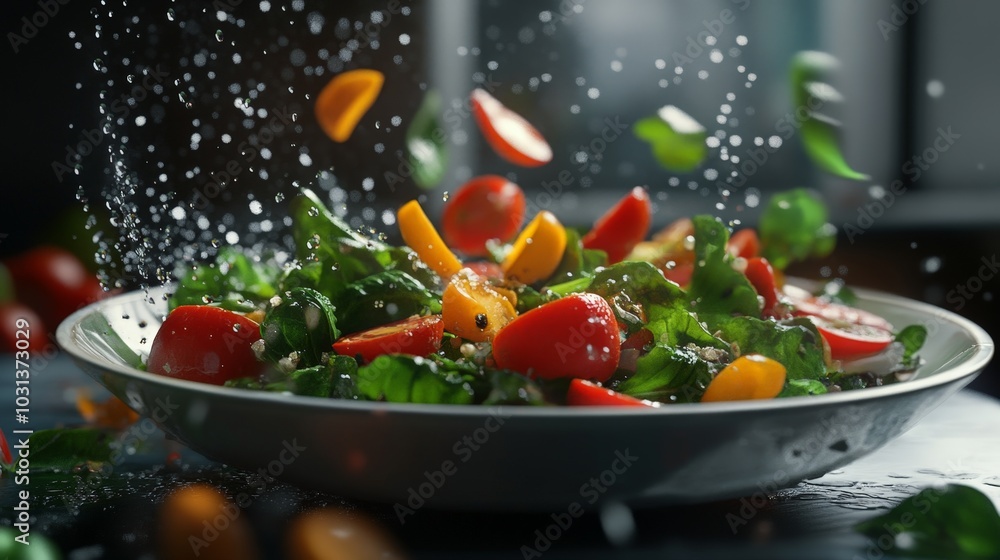 A hyper-realistic rendering of a fresh salad with vibrant vegetables, showing the texture and freshness of the ingredients. A hyper-realistic rendering of a fresh salad with vibrant vegetables, showing the texture and freshness of the ingredients.