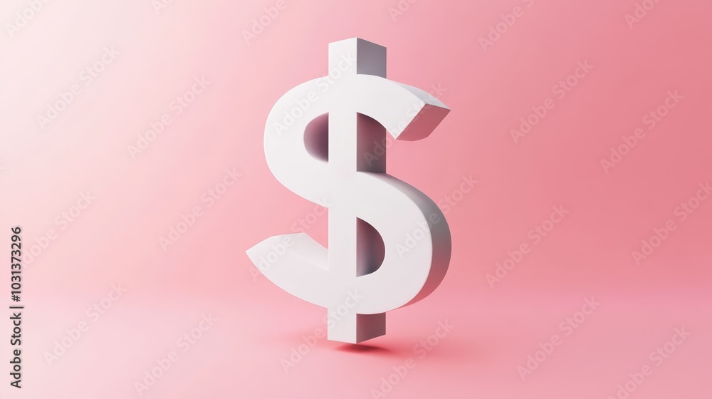 Obraz premium White Dollar Sign on Pink Background Minimalist Design