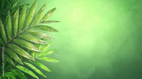 Misty Dew on Timeworn Licuala Palm Leaves photo