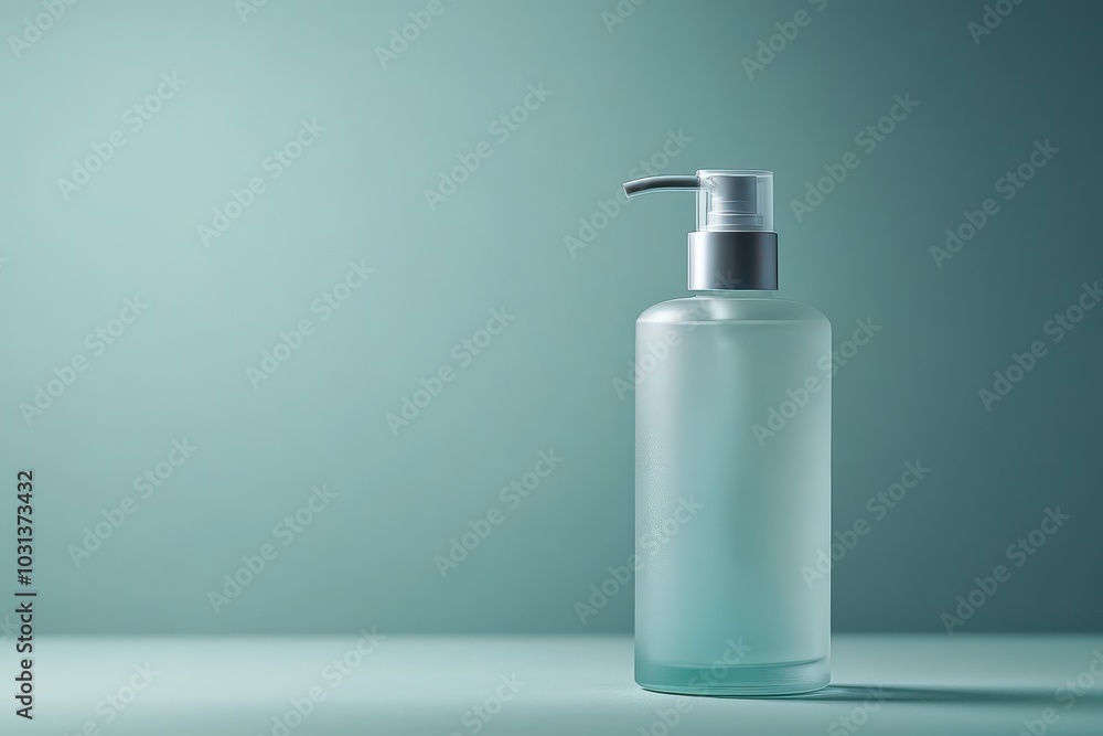 Frosted Glass Pump Bottle on Teal Background. Frosted Glass Pump Bottle on Teal Background.