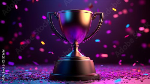 A shiny trophy surrounded b...