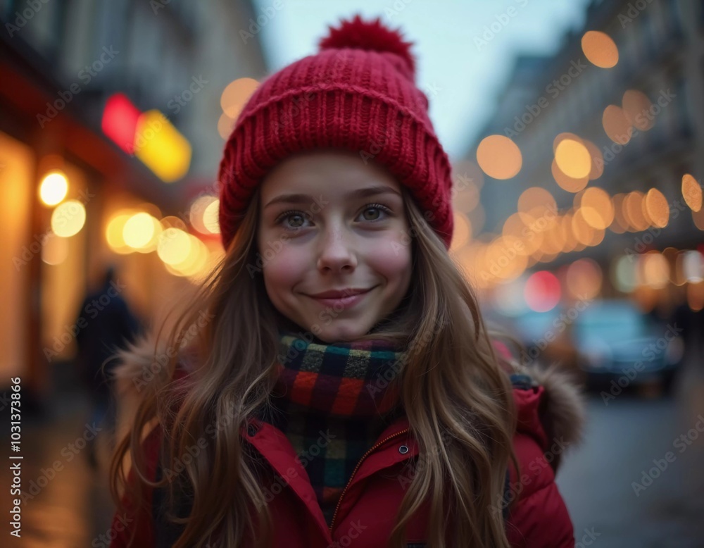 A stunning woman smiles softly as snowflakes fall around her in a delightful city setting, capturing the magic of the Christmas season. Beautiful blond girl with long hair. Generative AI A stunning woman smiles softly as snowflakes fall around her in a delightful city setting, capturing the magic of the Christmas season. Beautiful blond girl with long hair. Generative AI