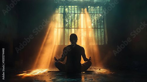A person meditating in a su...