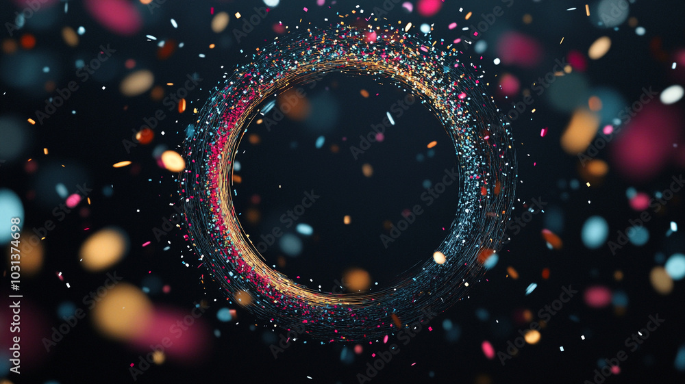 Colorful confetti swirls on a dark background during a festive celebration Colorful confetti swirls on a dark background during a festive celebration