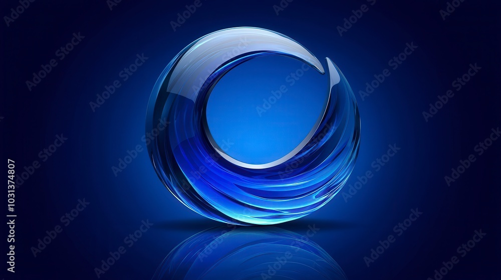 Abstract blue wave sculpture on a deep blue background Abstract blue wave sculpture on a deep blue background