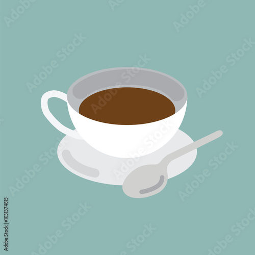 Hot coffee cup with spoon icon. Vector illustration.