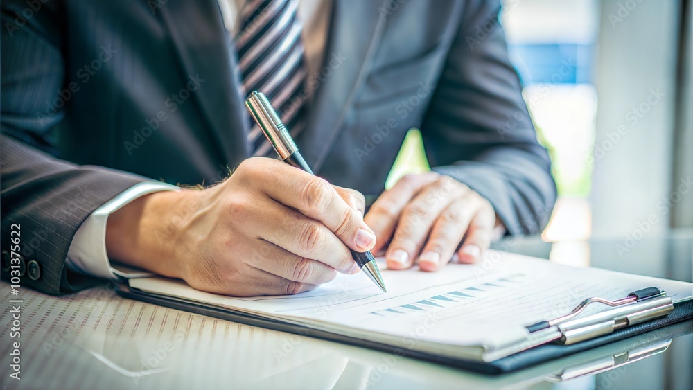 Close-Up of Policy Maker Taking Notes on Quantitative Easing Report
Close-Up of Policy Maker Taking Notes on Quantitative Easing Report