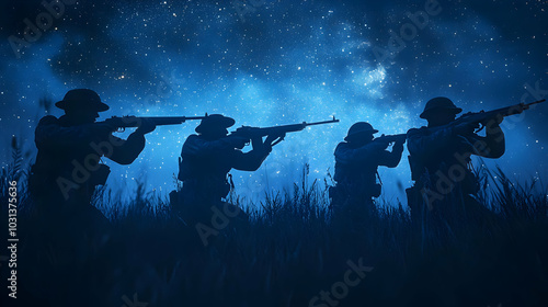 Soldiers silhouetted agains...