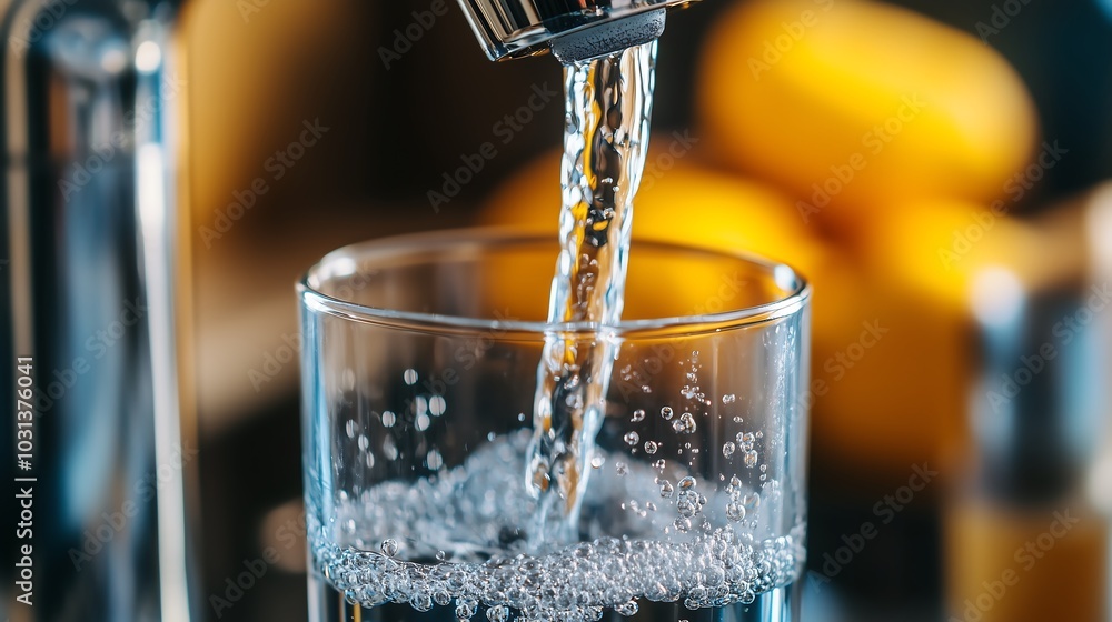 Water Pouring from Faucet into Glass Water Pouring from Faucet into Glass