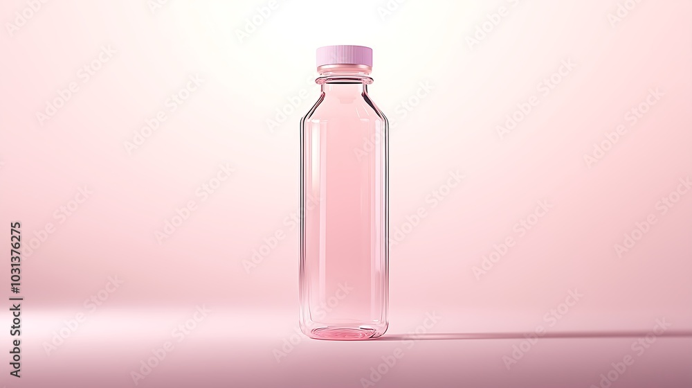 Pink Water Bottle on Soft Pastel Background Pink Water Bottle on Soft Pastel Background