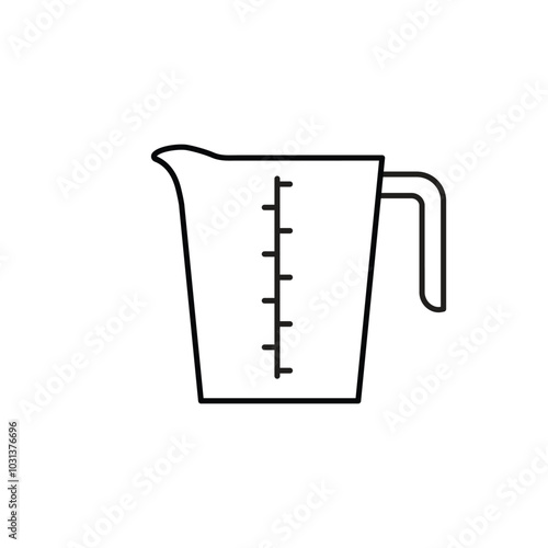 Measuring cup flat icon logo isolated on white background. A kitchen tool marked with measurements, used for accurately measuring liquid or dry ingredients in cooking or baking. Vector illustration