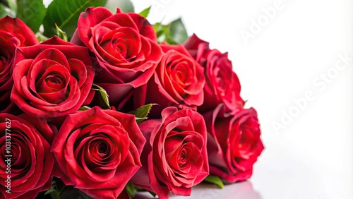 close up red rose bouquet isolated on white background