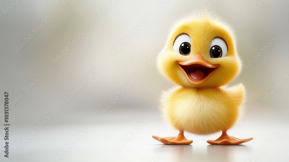 Cute and cheerful cartoon style duckling waddling forward with joyful expression. This adorable character is fluffy and bright, perfect for childrens themes or playful designs Cute and cheerful cartoon style duckling waddling forward with joyful expression. This adorable character is fluffy and bright, perfect for childrens themes or playful designs