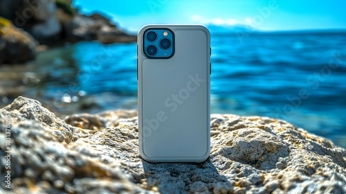 A smartphone resting on a r...