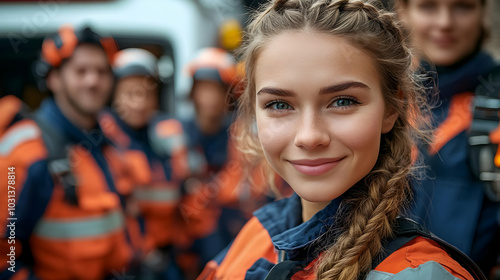 A smiling young woman in re...