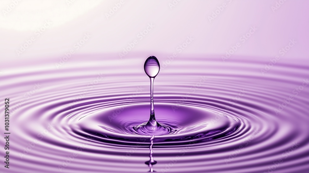 Water Droplet Creating Ripple on Purple Surface Water Droplet Creating Ripple on Purple Surface