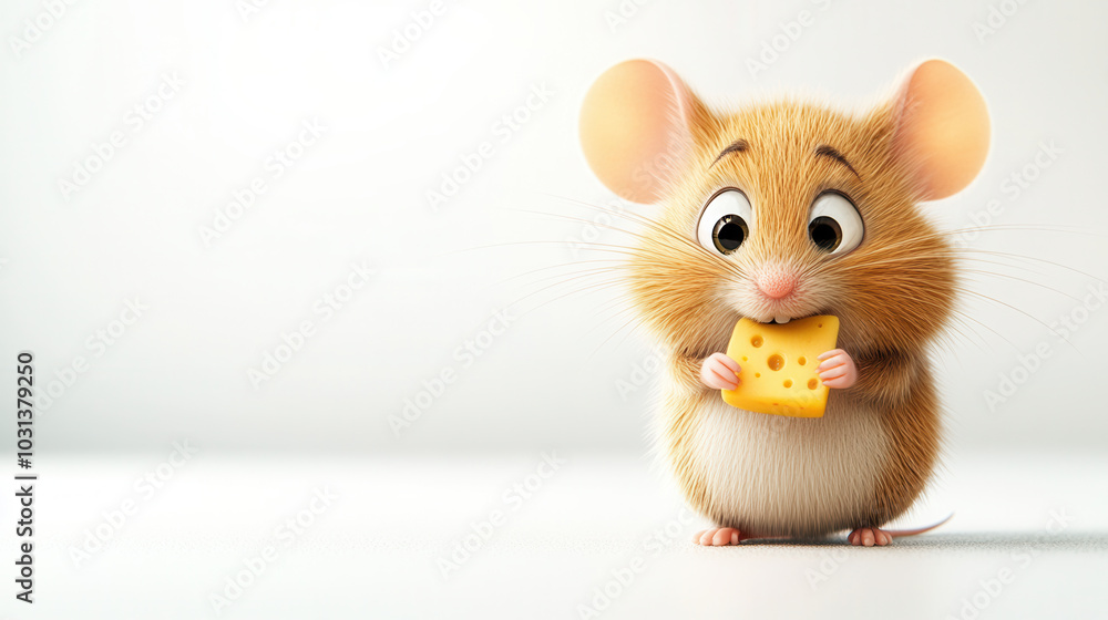 Cute cartoon style mouse holding piece of cheese, showcasing playful and cheerful expression. This adorable character is perfect for childrens themes and food related content Cute cartoon style mouse holding piece of cheese, showcasing playful and cheerful expression. This adorable character is perfect for childrens themes and food related content
