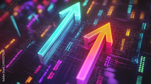 Wallpaper Mural Neon Arrows on Digital Circuit Board. Torontodigital.ca